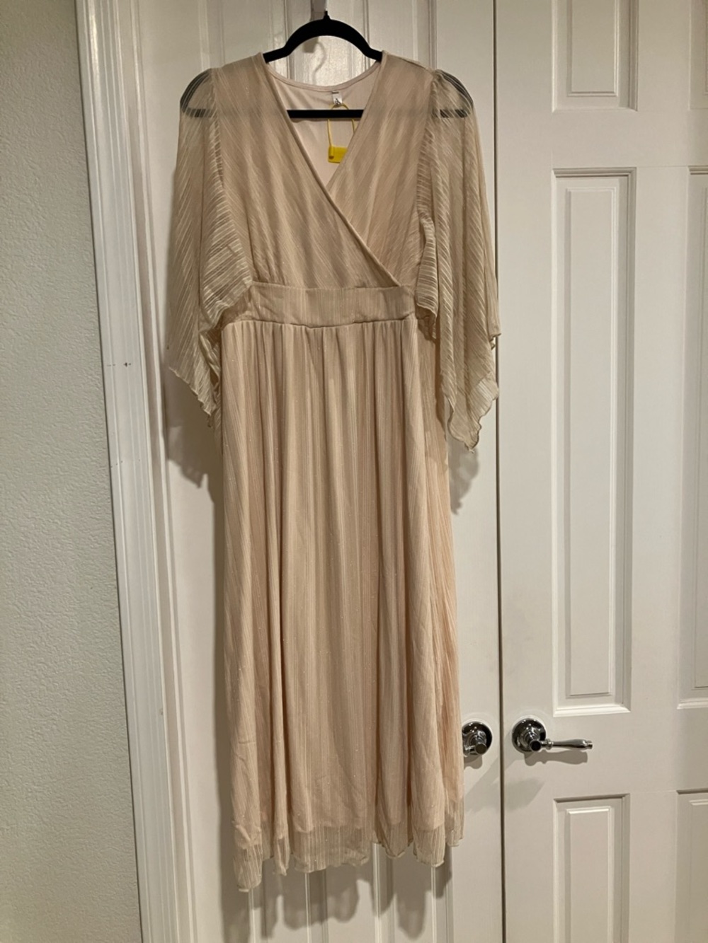 Maternity Maxi Dress Wrap V Neck, L, Champagne